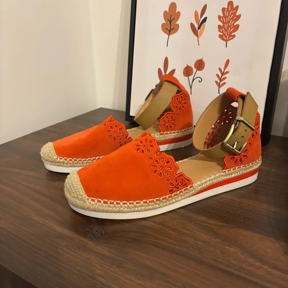Crown Vintage Brixie Red Orange Espadrille Wedge Sandals with Ankle Strap - Picture 6 of 11